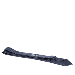 Pre Owned Hermes Anchor Grey Diagonal Horsebit Print Silk Tie 