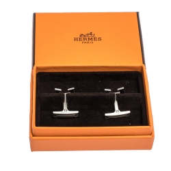 Hermes Smiley H Brushed Palladium Plated Cufflinks