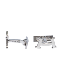 Hermes Smiley H Brushed Palladium Plated Cufflinks