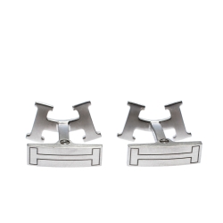 Hermes Smiley H Brushed Palladium Plated Cufflinks