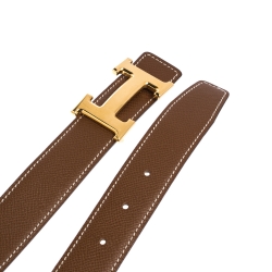 Pre Owned Hermes Marron d'Inde Epsom Leather Constance Reversible Belt 90CM