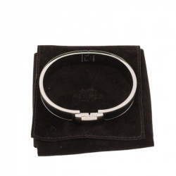 Pre Owned Hermes Clic HH Noir Matte Enamel Palladium Plated Bracelet