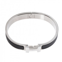 Pre Owned Hermes Clic HH Noir Matte Enamel Palladium Plated Bracelet