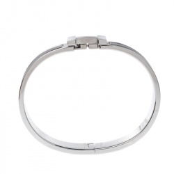 Pre Owned Hermes Clic HH Noir Matte Enamel Palladium Plated Bracelet