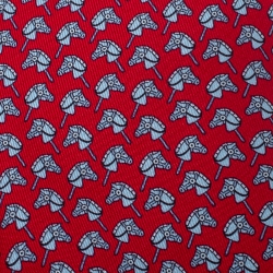 Pre Owned Hermes Red Horse Print Silk Tie