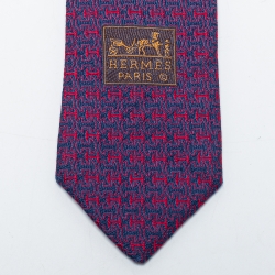 Pre Owned Hermès Purple H Patterned Jacquard Silk Tie