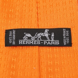 Pre Owned Hermes Orange Faconnee H Silk Jacquard Classic Tie