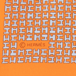 Hermes Orange H Print Silk Pocket Square