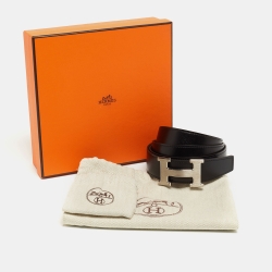 Hermès Black/Moka Chamonix and Togo Leather H Buckle Belt 110CM