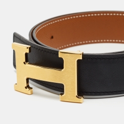 Pre Owned حزام هيرمس روج إتش/نوار توغو بوجهين وإبزيم 100 سم