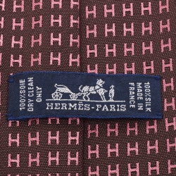 مملوكة مسبقًا Hermés Pink/Burgundy Faconnee H Jacquard Silk Tie 