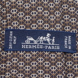 Hermes Brown Printed Silk Tie 