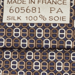 Hermes Brown Printed Silk Tie 