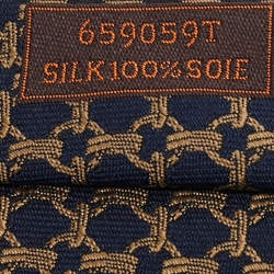 مملوكة مسبقًا Hermes Navy Blue/Gold Jacquard Silk Tie