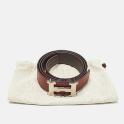 Pre Owned Hermes Rogue H/Chocolat Epsom Leather H Reversible Buckle Belt 90CM