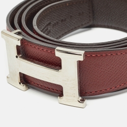 Pre Owned Hermes Rogue H/Chocolat Epsom Leather H Reversible Buckle Belt 90CM