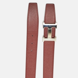 Pre Owned Hermes Rogue H/Chocolat Epsom Leather H Reversible Buckle Belt 90CM