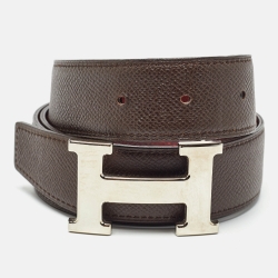 Pre Owned Hermes Rogue H/Chocolat Epsom Leather H Reversible Buckle Belt 90CM