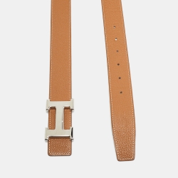 مملوكة مسبقًا Hermès Gold/Noir Togo and Chamonix Leather H Buckle Reversible Belt 90 CM