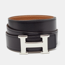 مملوكة مسبقًا Hermès Gold/Noir Togo and Chamonix Leather H Buckle Reversible Belt 90 CM