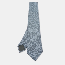 Pre Owned Hermès Blue H Printed Silk Tie