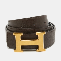 Hermes Black Epsom and Swift Leather H Buckle Belt 95CM