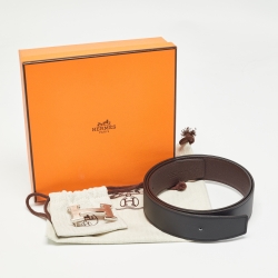 Pre Owned Hermes Noir/Chocolat Swift and Togo Leather H Brushed Buckle Reversible Belt 100 CM