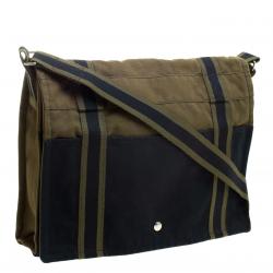 Hermes Black/Green Canvas Fourre Tout Besace Messenger Bag