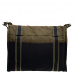 Hermes Black/Green Canvas Fourre Tout Besace Messenger Bag