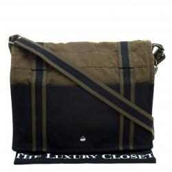Hermes Black/Green Canvas Fourre Tout Besace Messenger Bag