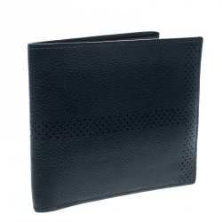 Hermes Blue Orage Leather Perforated Detail Bifold Wallet