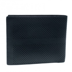 Hermes Blue Orage Leather Perforated Detail Bifold Wallet