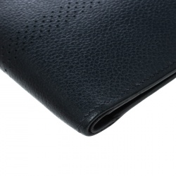 Hermes Blue Orage Leather Perforated Detail Bifold Wallet