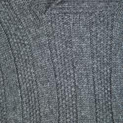 Hermes Grey Cashmere Chunky Knit Shawl Collar Detail Sweater 3XL