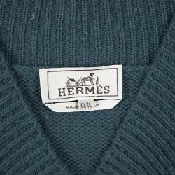 Hermes Teal Cashmere Draped Collar Sweater 3XL
