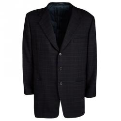 Hermes Navy Blue Wool Cashmere Checked Blazer XXL