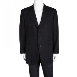 Hermes Navy Blue Wool Cashmere Checked Blazer XXL