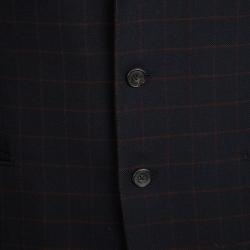 Hermes Navy Blue Wool Cashmere Checked Blazer XXL