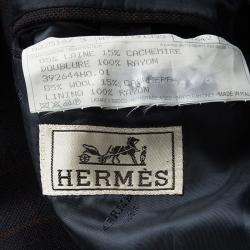 Hermes Navy Blue Wool Cashmere Checked Blazer XXL