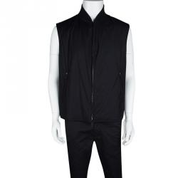 Pre Owned Hermes Navy Blue Ribbed Collar Detail Zip Front Vest 3XL