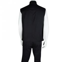 Pre Owned Hermes Navy Blue Ribbed Collar Detail Zip Front Vest 3XL