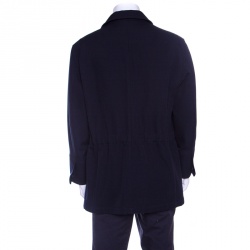 Hermes Commande Particuliere Navy Blue Wool Gabardine Button Front Coat XL      