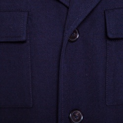 Hermes Commande Particuliere Navy Blue Wool Gabardine Button Front Coat XL      