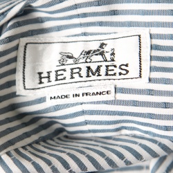 Pre Owned Hermès Grey and White Striped Cotton H Embroidered Long Sleeve Shirt 2XL