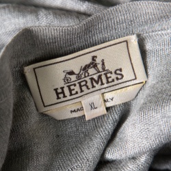 Hermes Grey H Pattern Silk Jacquard Knit V Neck Pullover XL 