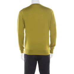 Hermes Lime Green Cashmere Silk Long Sleeve V Neck Sweater L