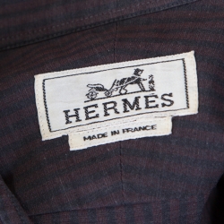 Pre Owned Hermes Purple and Grey Striped Washed Cotton Long Sleeve Shirt XL