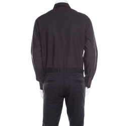 Pre Owned Hermes Purple and Grey Striped Washed Cotton Long Sleeve Shirt XL