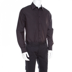 Pre Owned Hermes Purple and Grey Striped Washed Cotton Long Sleeve Shirt XL