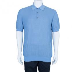 Hermes Blue Textured Mens Polo Shirt XXXL